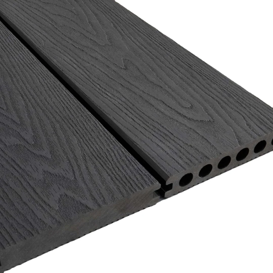 Waterproof Anti-Slip Outdoor Wood Plastic Composite Deck Boards 3D Embossed Interlocking Flooring Hollow WPC Decking Wood Grain