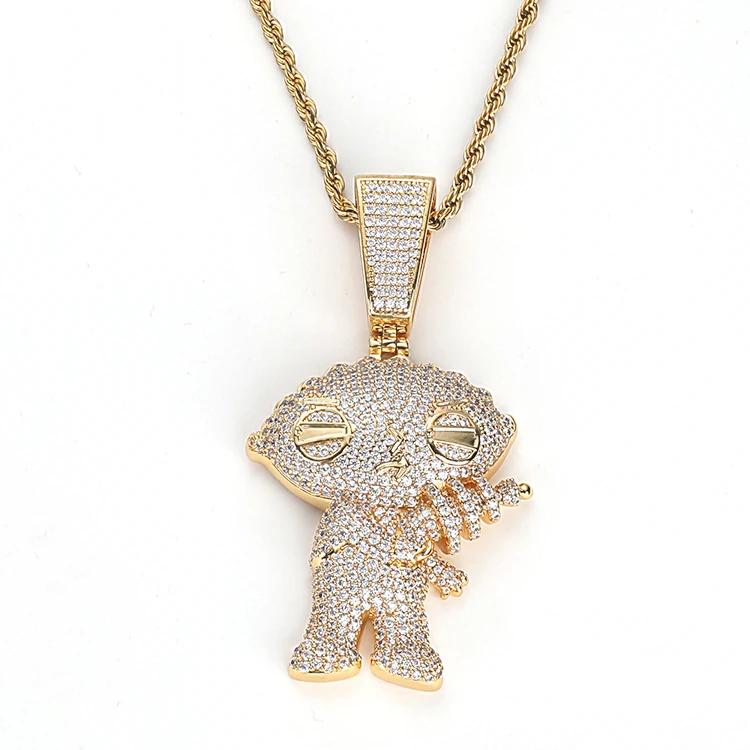 

JWY custom 2022 new trendy gold plated iced out cartoon chain pendant with zircon