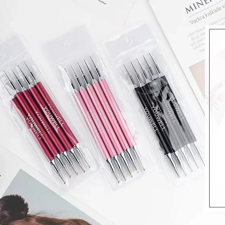 

Factory wholesale 5 piece set red or black pink handle nail brush drawing painting nail pen, Pictures showed