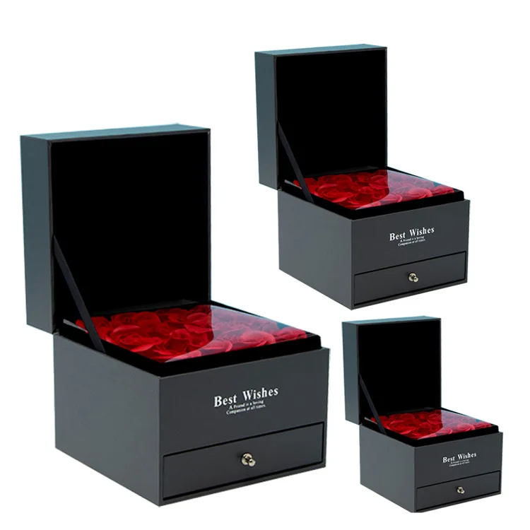 

Guorui 2019 custom logo Plastic Acrylic packaging jewelry Rose Drawer box Ring Romantic Engagement Wedding boxes, Green, blue or customized