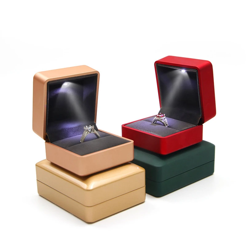 

Stock led light black necklace jewelry box and box for jewelry With Lights Leather Logo Light Custom Jewelry Led Box Ring Led