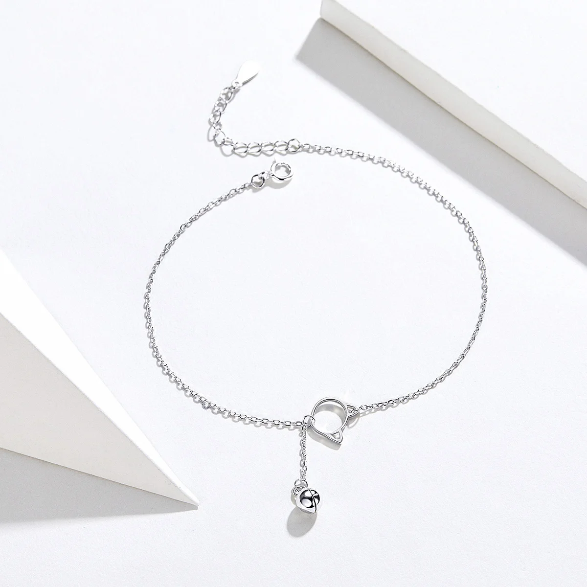 

925 Sterling Silver Simple Bell And Cat Anklets
