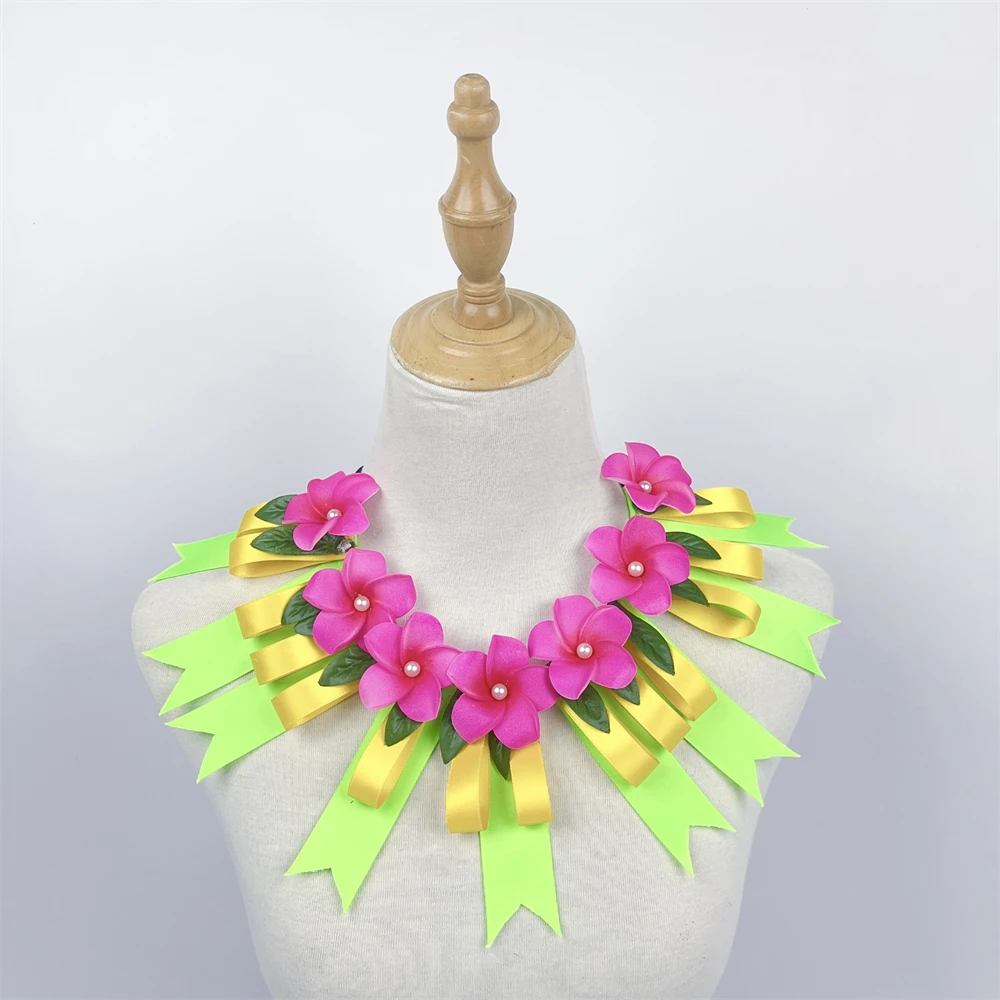 

Kids 32CM Ribbon Foam Plumeria Flower Lei Necklace Graduation Lei for Party Celebration