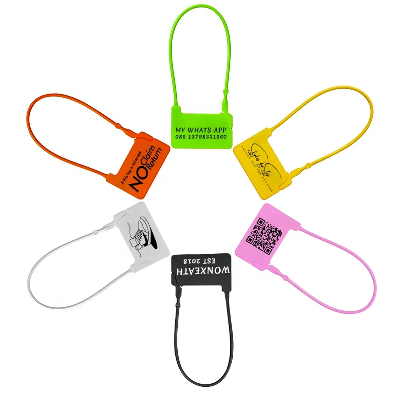 

100Pcs Custom Custom Clothing Brand Tag Disposable Plastic Personalized Garment Security Hang Tags Label for Clothes, Red/white/black/yellow/pink/blue/orange/green