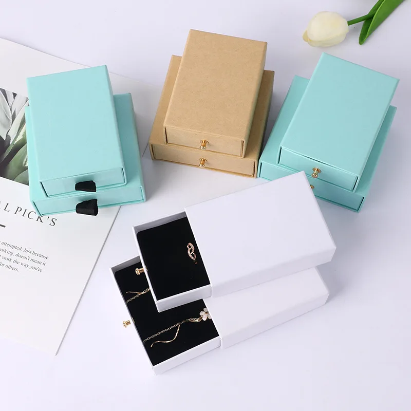 

Custom Logo Jewelry Necklace Gift Packaging Drawer Thick Paper Box Luxury Sliding Jewellery Slide Out Boxes With Black Foam