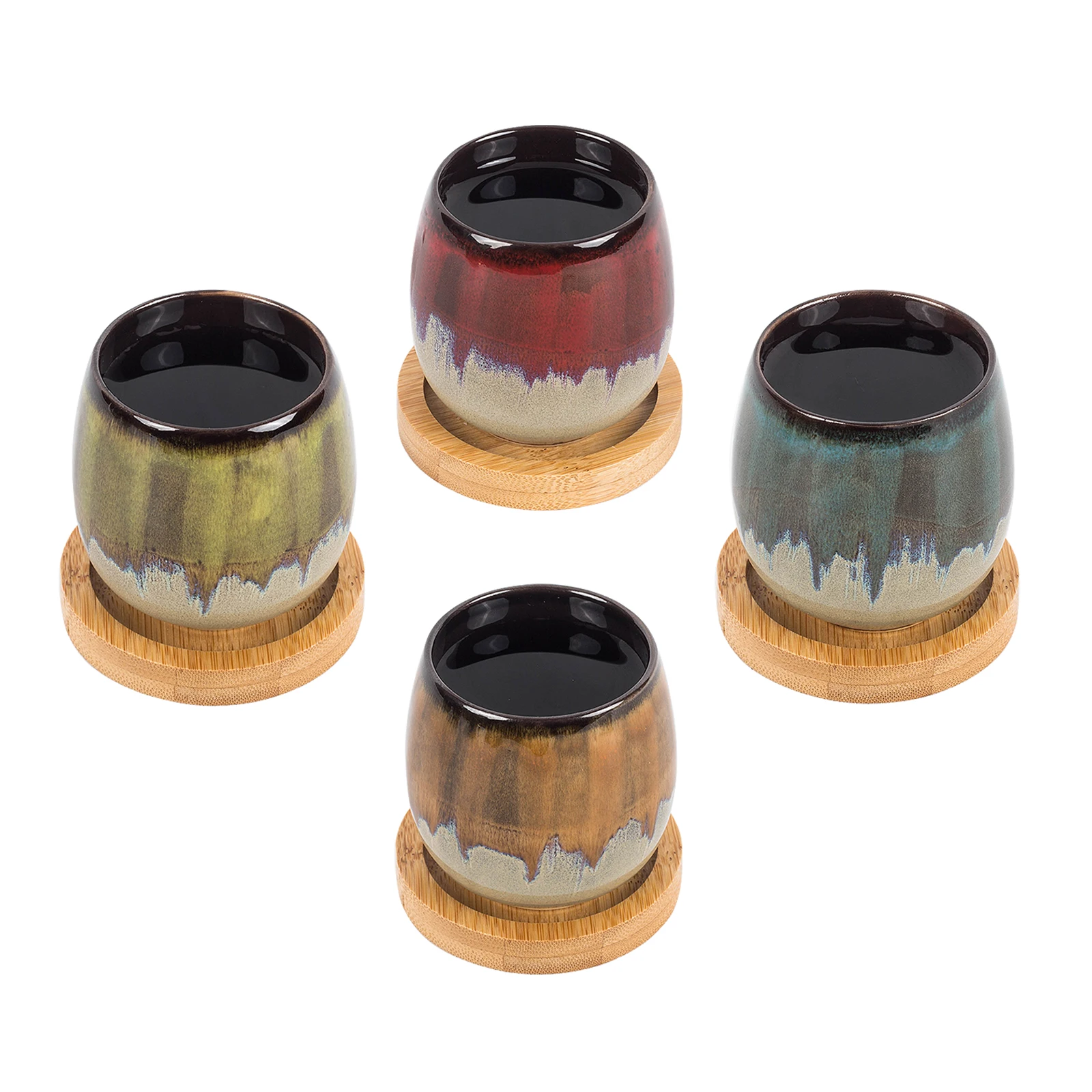 

80ml Ceramic coffee cup with bamboo tray set of 4 hand painted Small Espresso Cup Spirits Tasting Cups (4 colors)