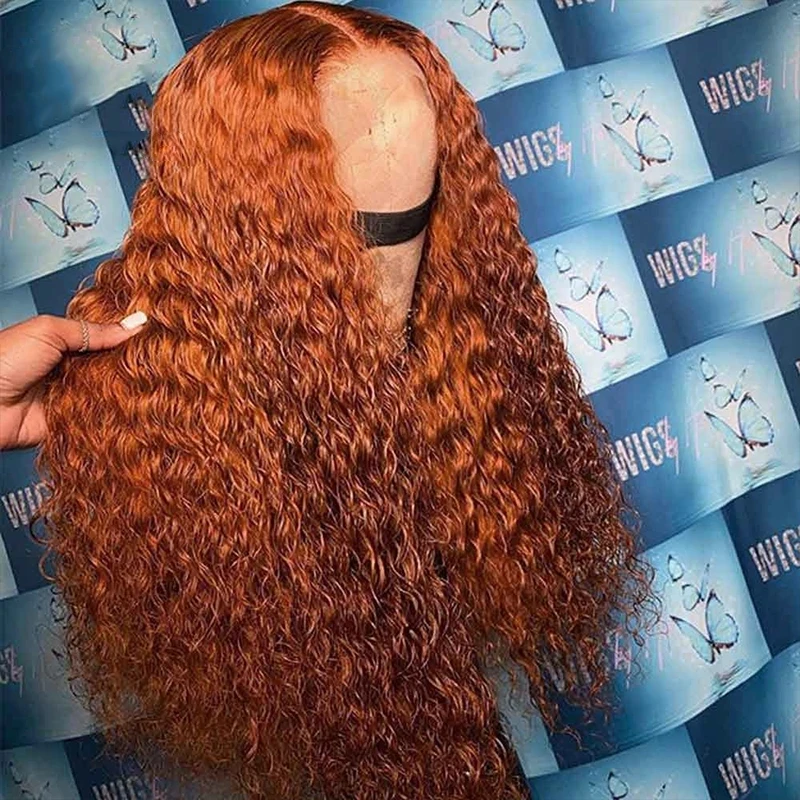 

Ginger Orange Wigs 13x4 lace front Human Hair Wigs Remy Curly Deep Water Wave Wig Glueless PrePlucked With Baby Hair for Women, Natrual color wig