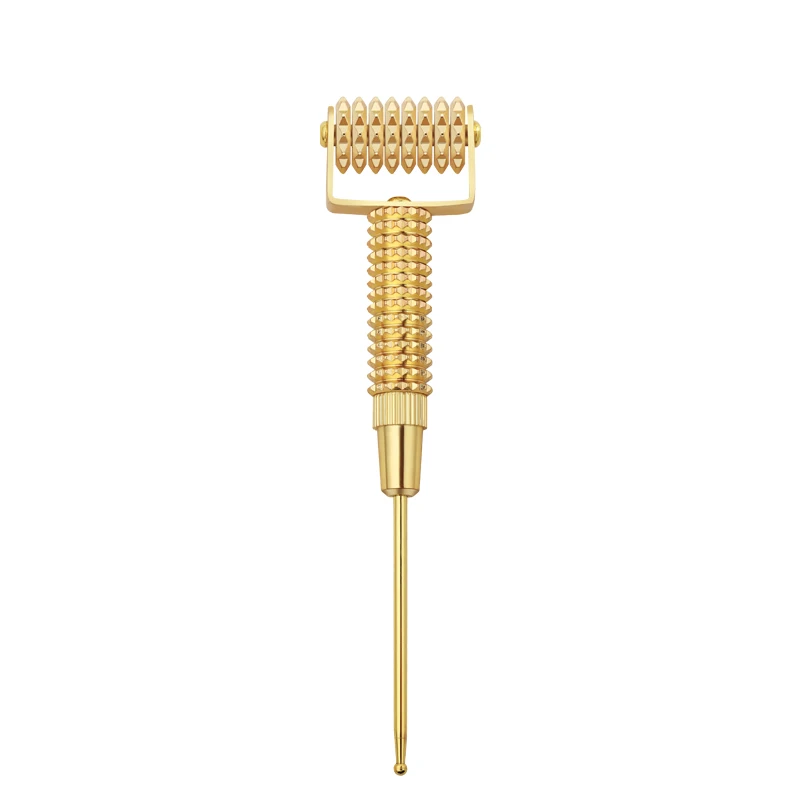 

New Arrival High Quality Gold Studded Facial Roller Beauty Stick Face Oil Absorbing Golden Metal Roller Massager