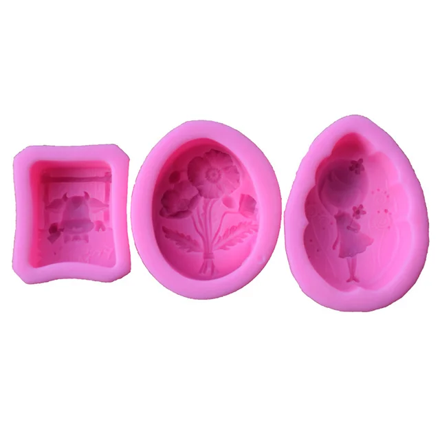 

DIY Jelly Pudding Cake Decoration Clay Mold 3 Girls Flower Handmade Soap Fondant Silicone Mold Kitchen Accessories, As show