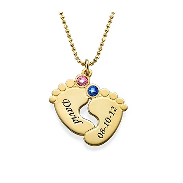 

Mother's Day Jewelry Gift Wholesale Custom Stainless Steel Birthstones Baby Feet Pendant Necklace