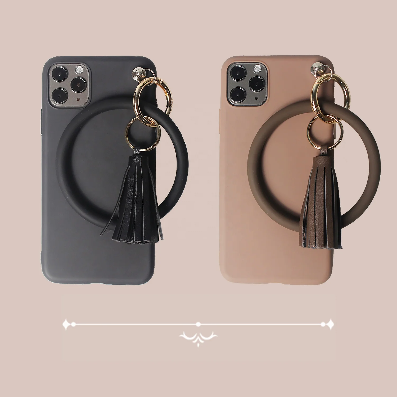 

New Design Silicone Bracelet Keychain With PU Tassel TPU/PC Mobile Phone Bags & Cases For IPhone, Customized color