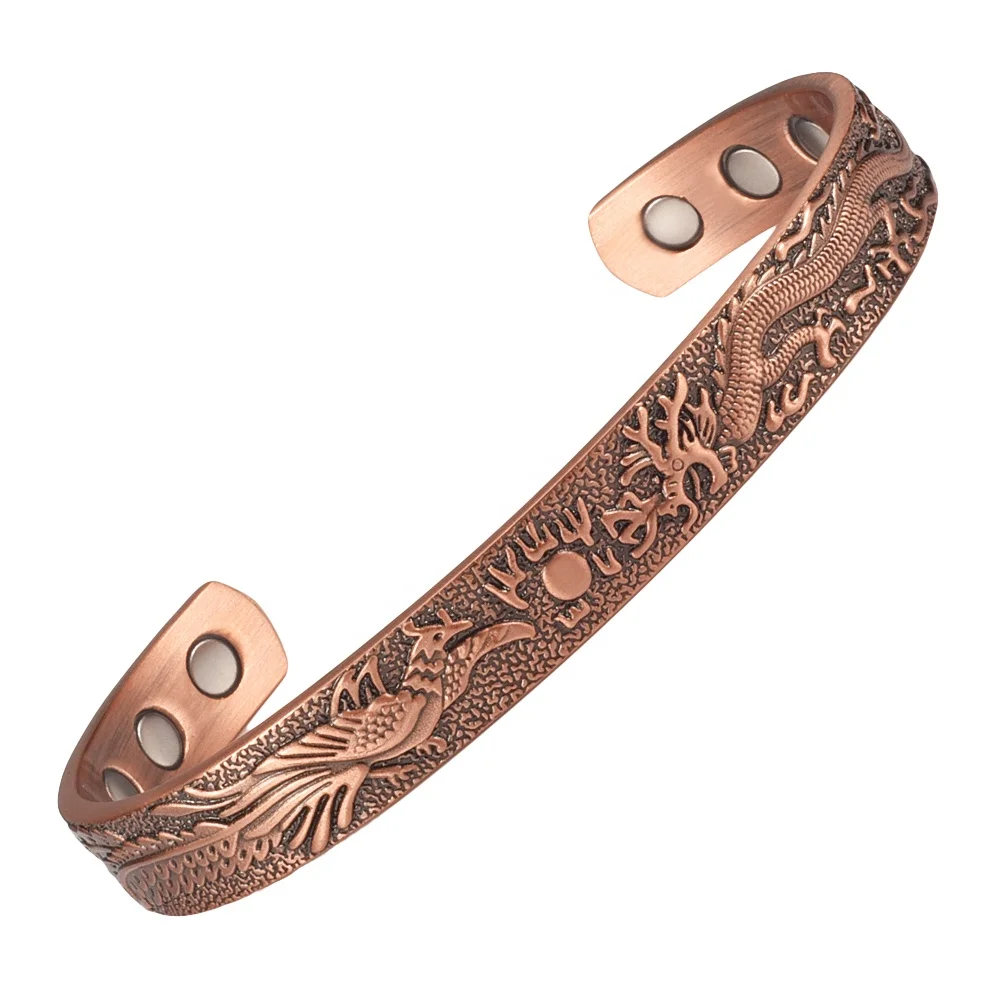 

Embossed Floral Copper Blood Pressure Magnetic Bracelet, Brass