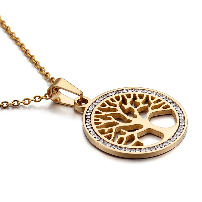 

18K gold plated stainless steel ring diamond Life Tree Necklace