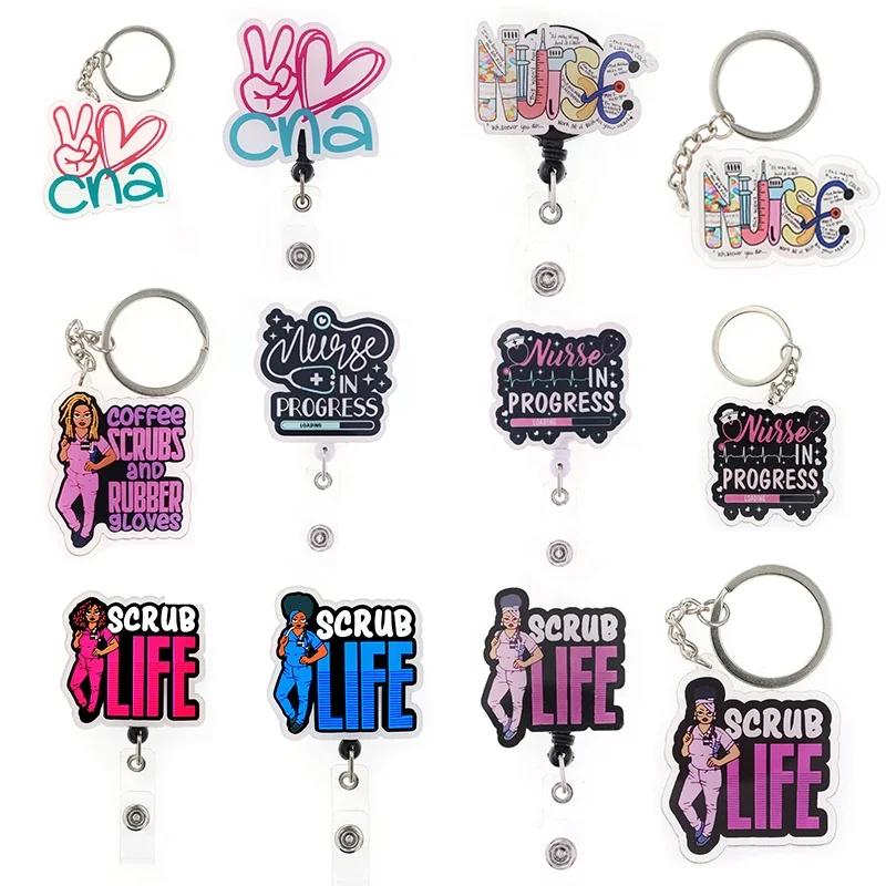 

2023 Medical New Item Nurse Keychain Scrub Life Key Ring Office Supply Nurse Badge Reel Accessories Gift Decoration