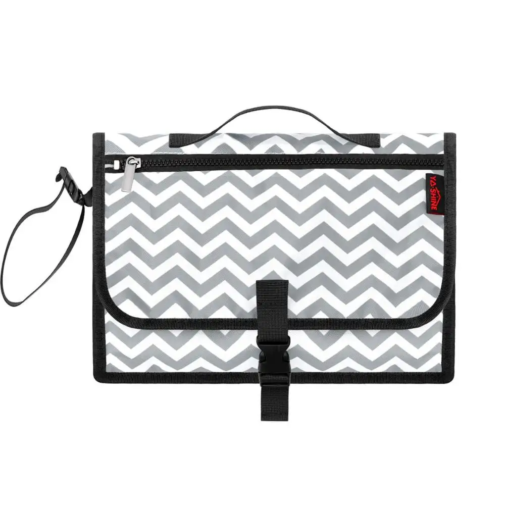 

Waterproof Portable Baby Diaper Changing Pad with Built-in Head Cushion, Dark stripes, gray streaks