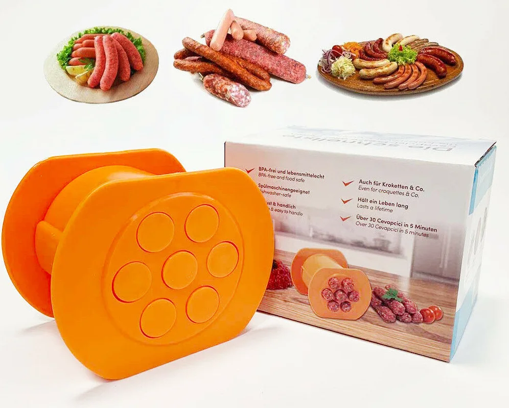 

Cevapcici Press Maker Meat sausage tools Hot Dog Beef Meat Stick Burger Maker Machine Mold Kitchen Handmade Easy Cook Tool, Orange,green