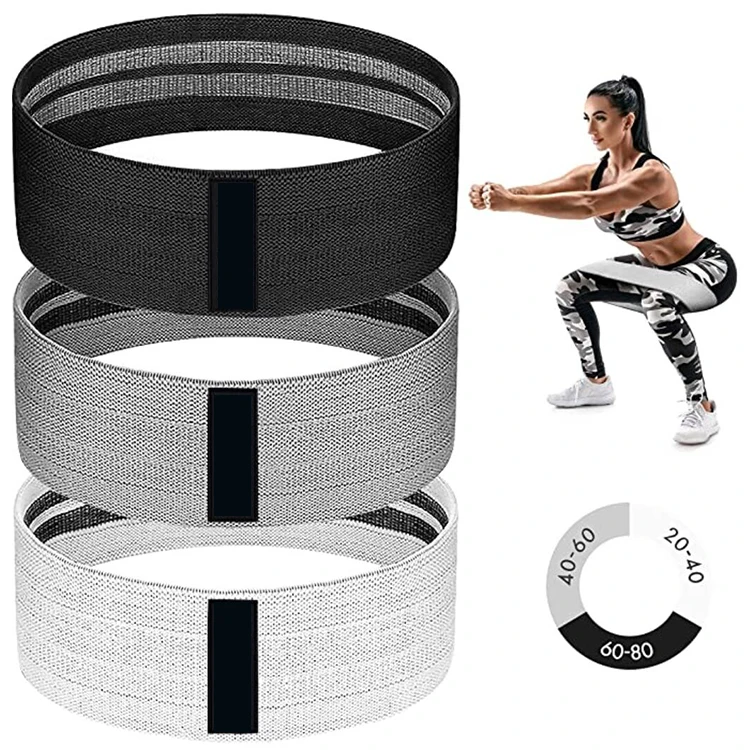 

Wholesale custom 3 leve fabric resistance band fabric cotton band workout booty fitness hip resistance band set, Black, grey, deep grey