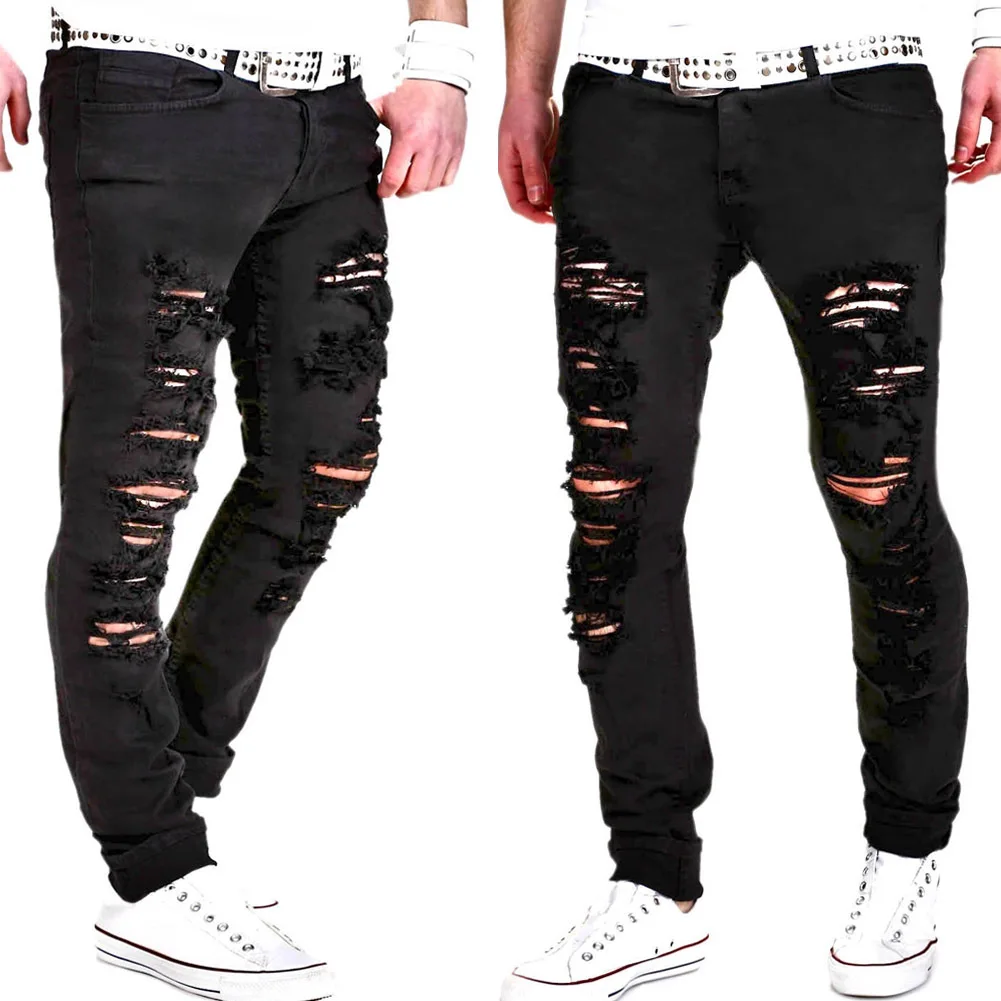 

Ruike Brand Four Seasons Daily Youth Jeans Pants Stock Lot Skinny Jeans Black Hole Cotton Pantolon