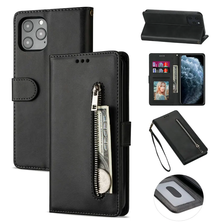 

Luxury Business Zipper Wallet Pouch for iPhone12 Case Cheap Price Colorful Retro Leather for iPhone 12 Pro Max Leather Flip Case, Black brown red blue brown pink purple