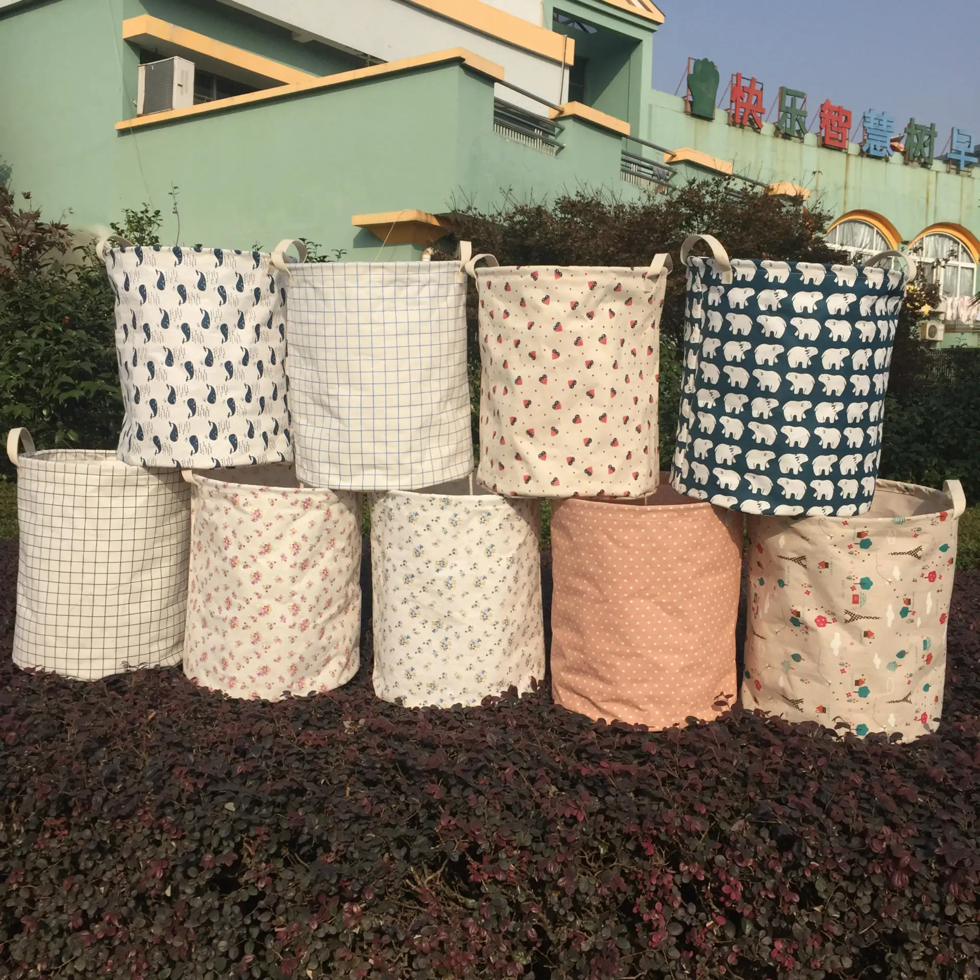 

9 series hot-selling canvas storage full colorful printing dirty clothes baskets cotton canvas laundry bag, Customized color
