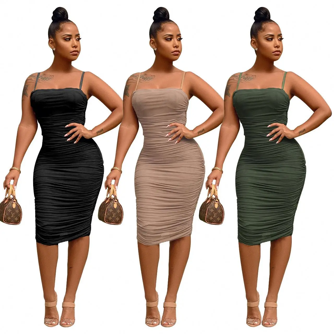 

Sehe Fashion Spaghetti Strap Pencil Pleated Ladies Dress