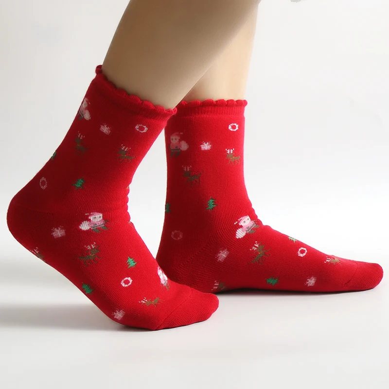 

Wholesale winter terry thick cartoon pattern women cute Christmas socks, As pic