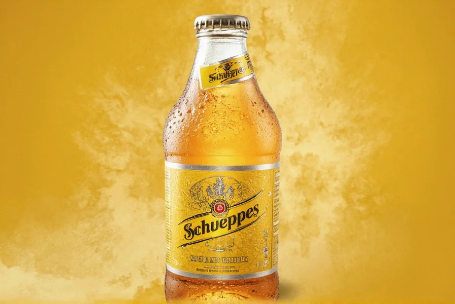 Schweppes ginger ale bottle next to fresh ginger root showing natural ingredient connection