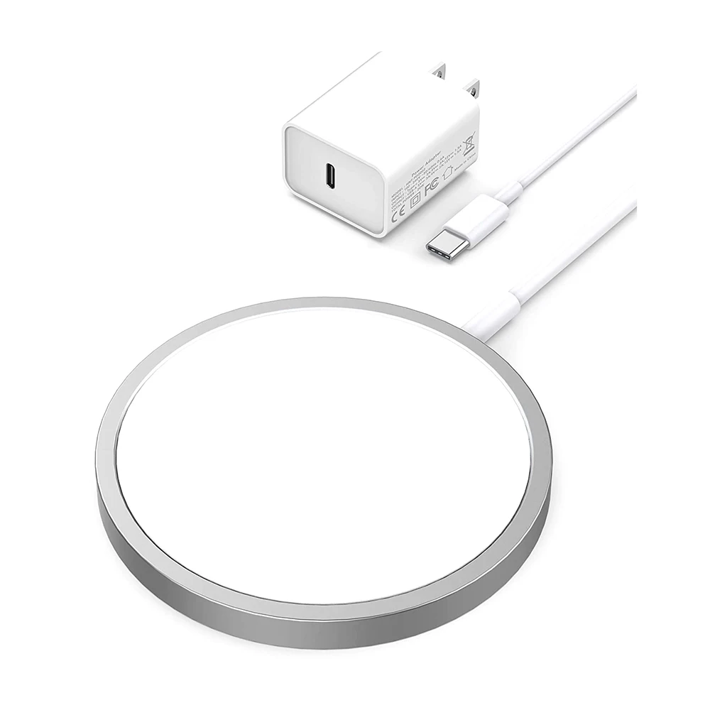 

20W PD Fast Wall Charging plug Magnetic 15W Qi Wireless Charger For iPhone Samsung AirPods Pro, Silver