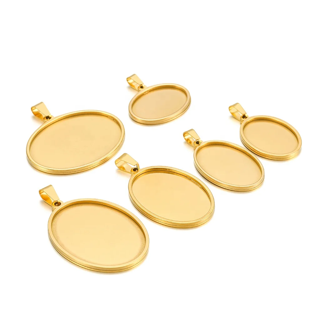 

Gold Oval Blank Bases Pendants Tray cabochon Cameo Base Settings Jewelry Making Supplies Accessories