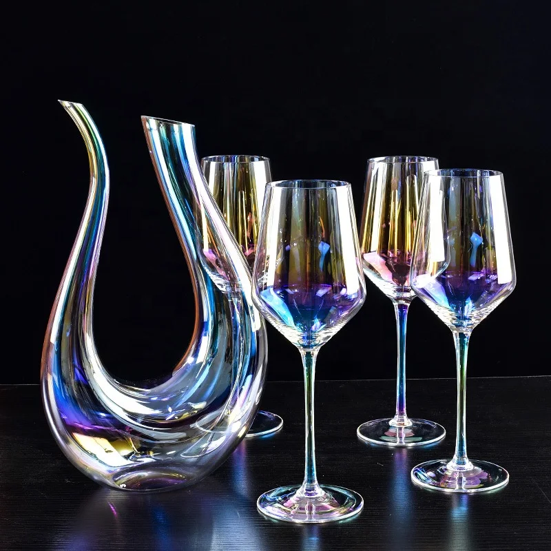 

Luxury Crystal Colorful Glass Wine Decanter Red Wine Goblet Set, Customized colors acceptable