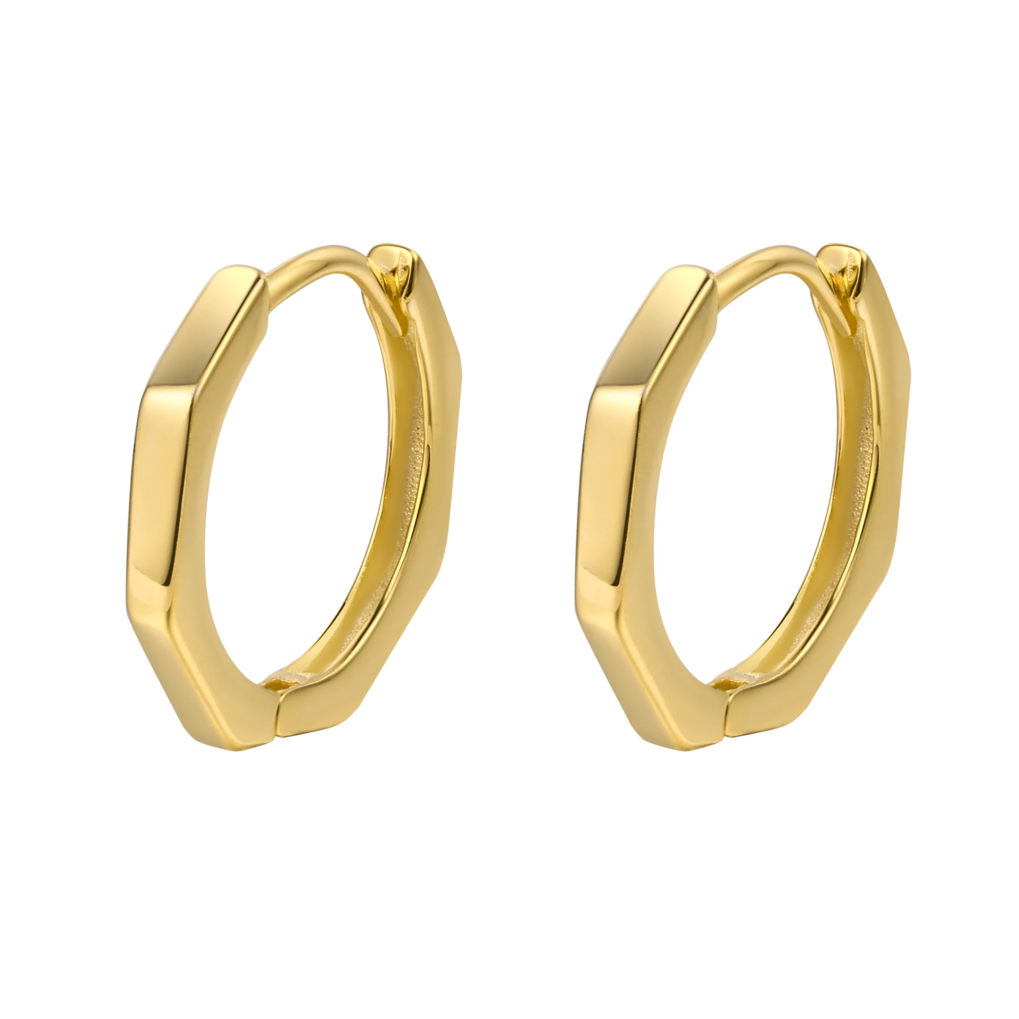 

925 Sterling Silver Geometric Octagon Huggie Earrings Trendy Minimalist Personality Small Hoop Earrings Gold Plated INS Style