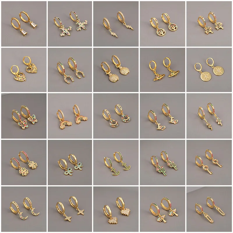 

Hip Hop Personalized 18K Gold Plated Star Moon Shell Lightning Earrings Set
