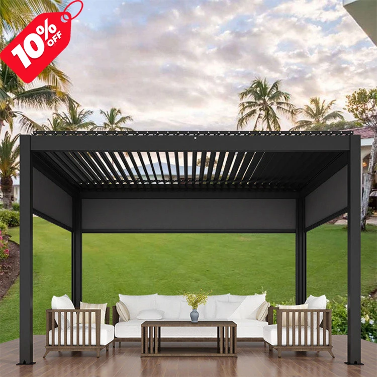 

Big Discounts Sale 3X3m Alluminun Motorized Pergola Louver Roof Motorized Pergola Waterproof, White/dark grey