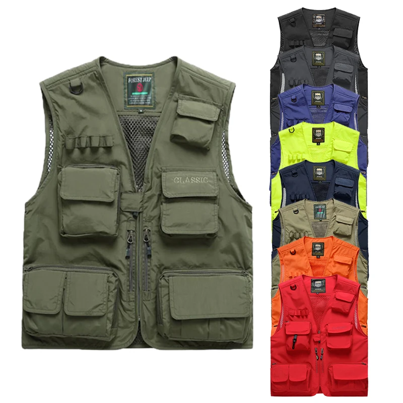 

Practical Men's Utility Fishing Vest Mountain Photography Climbing Sleeveless Colorful Coat with Mulity Pocket Mens Clothing, Army green/navy/khaki/orange/red/black/gray/blue/fluorescein