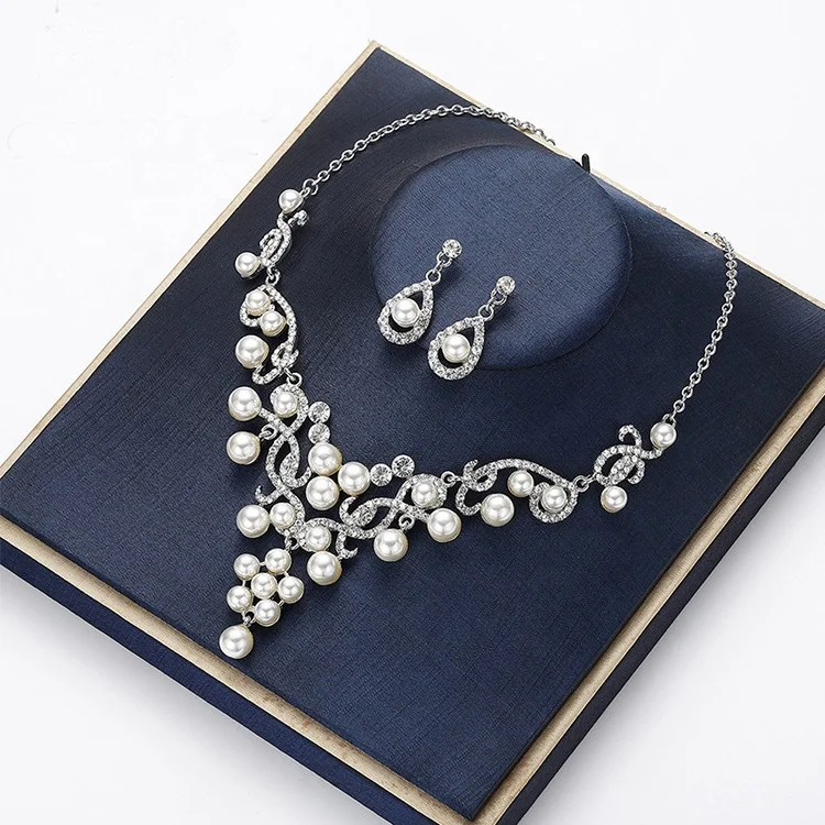 

2021 Newest Rhinestone Crystal Earrings Necklace Set Bridal Wedding Jewelry sets for Wedding Party Gift, Silver with crystal