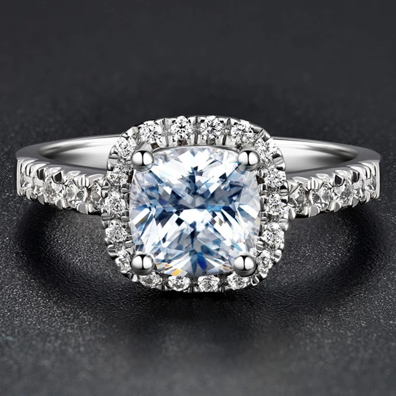 

Luxury 1.0/2.0/3.0ct Moissanite Ring Engagement Square Shape Full Diamonds Sterling Silver 925 Women Wedding Ring YGDR10030