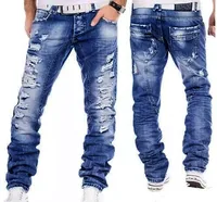 

New Foreign Trade Men's Jean Washed And Ground White Trousers Mid Waist Trend Pants Men Casual Jeans