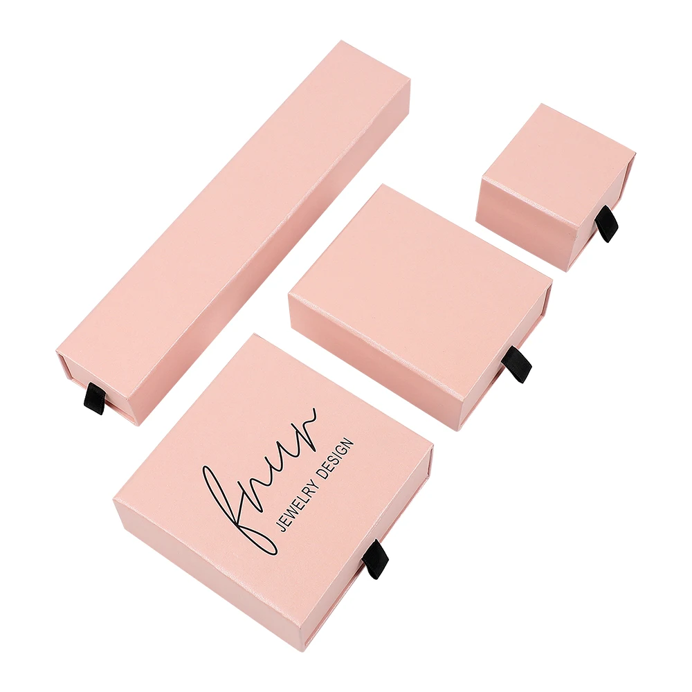 

Custom Logo Earrings Necklace Pendant Sliding Light Pink Slide Gift Box Small Paper Slide Drawer Packaging Box Set for Earrings, Black, pink, white,brown