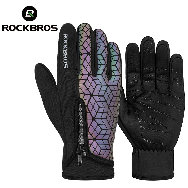 

ROCKBROS Hand Gloves Winter Warm Thermal Fleece Motorcycle Gloves Windproof Bike Cycling Gloves, Black white/colorful