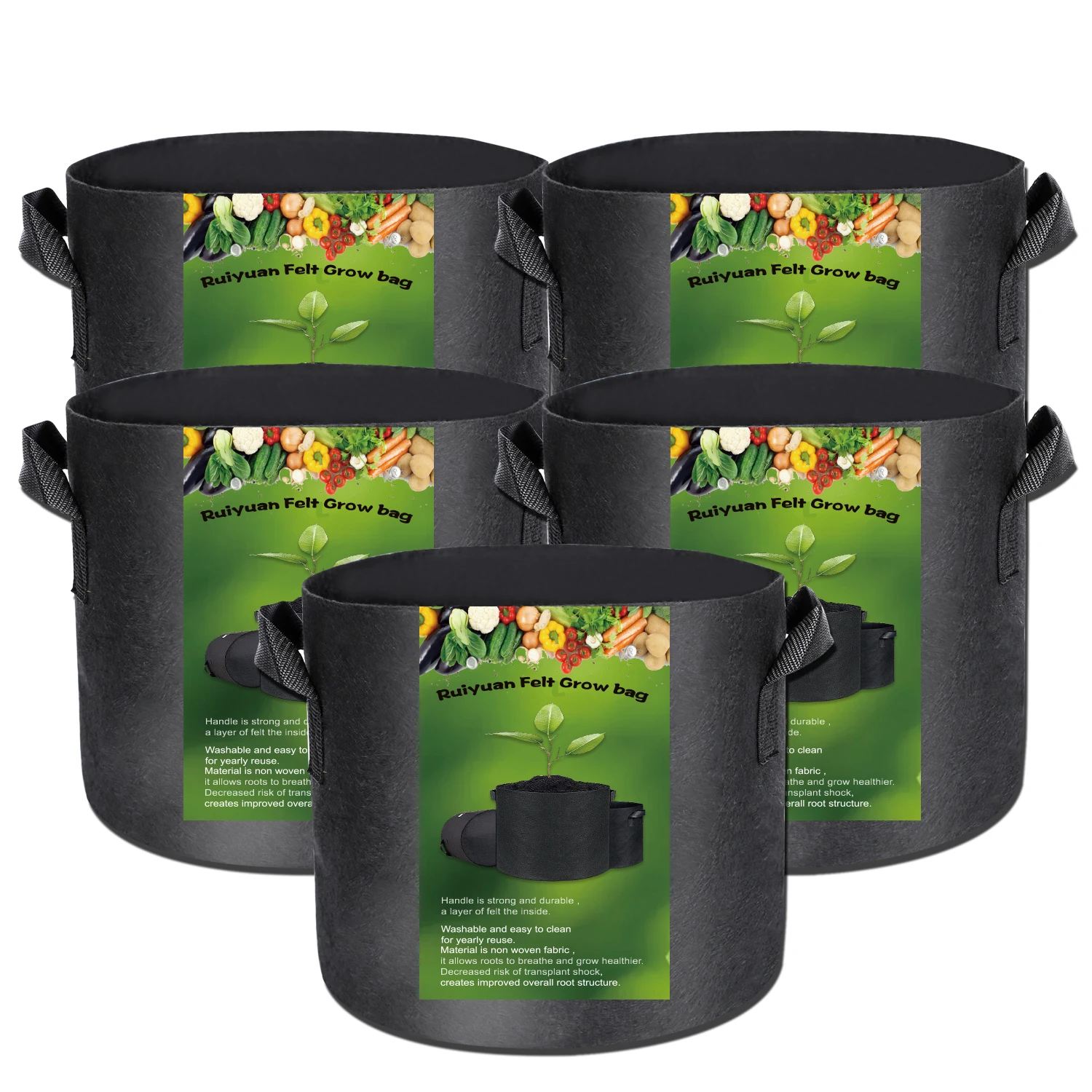 

Non Woven Fabric Pots 5 7 10 20 100 Gallons felt fabric garden felt nonwoven growing bag, Black