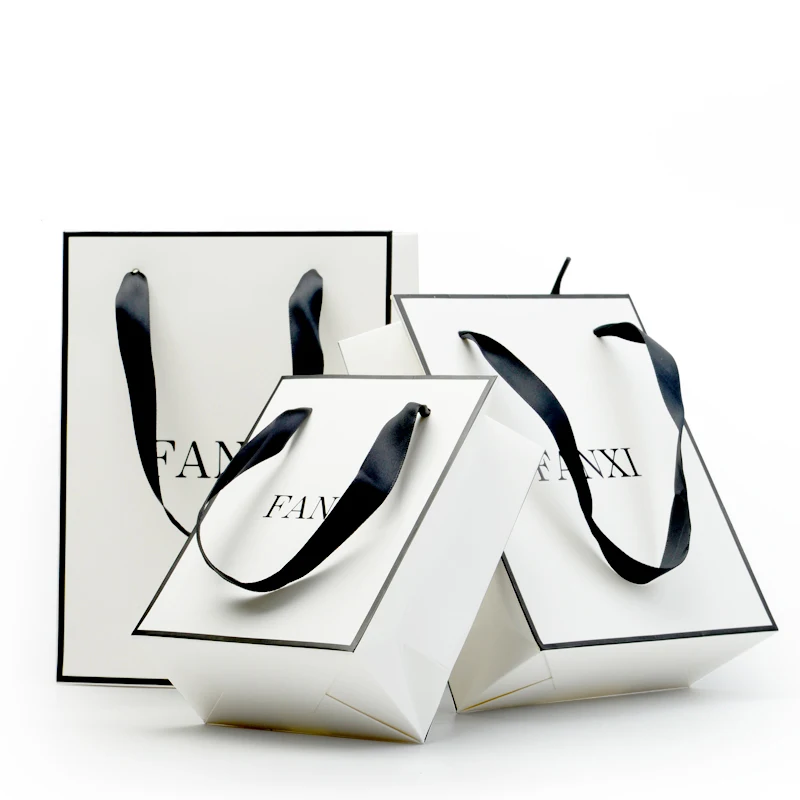 

New brand thick Coated big White Jewelry Packaging Paper Bags Wholesale Manufacturer Packaging & Storage Hot Sale, White bag with black edge