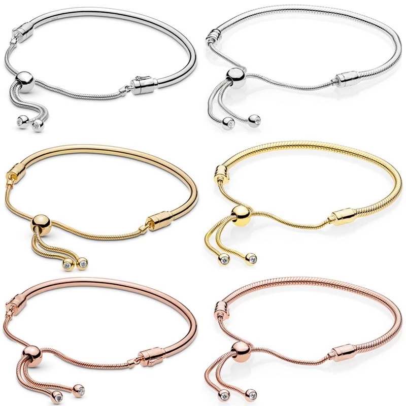 

Yashin Rose Gold and Silver Moment Sliding Buckle Adjustable Bracelet Fits 925 Sterling Silver Charm Jewelry with Europ