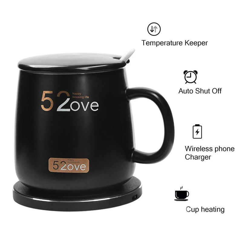 
Mug Warmer Coffee Mug Warmer with Wireless Charger 2 in 1 Wireless Charging Constant Temperature for Keeping Warm 