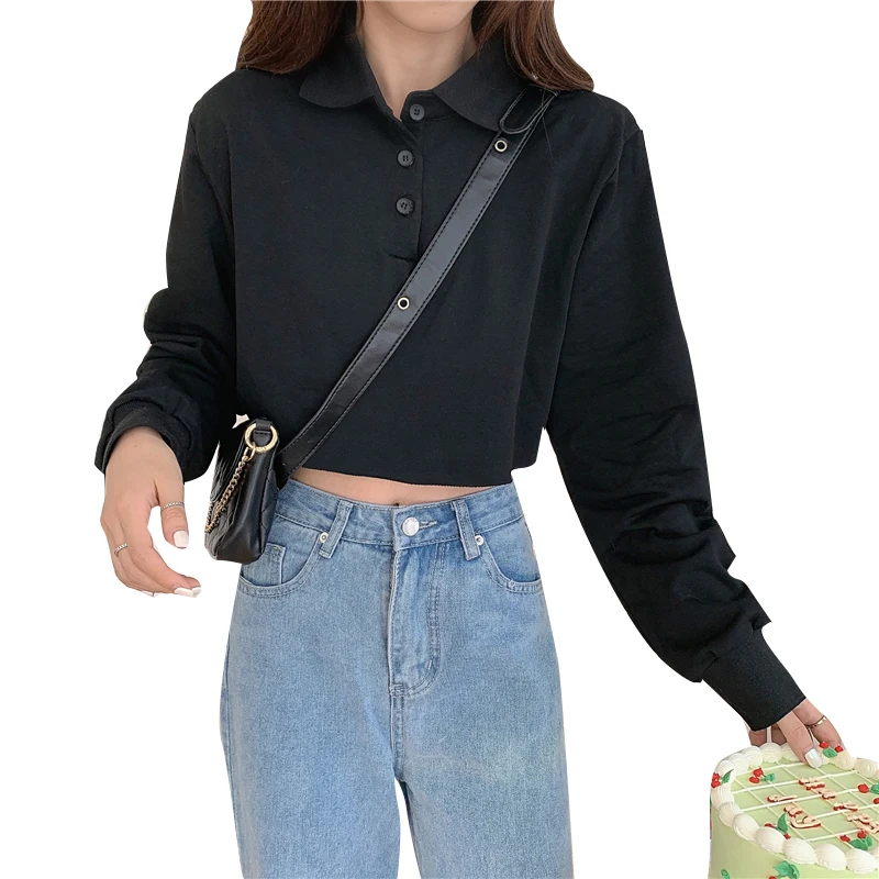 

2021 loose casual crop top blouse women long sleeve tops ladies' blouses, Solid