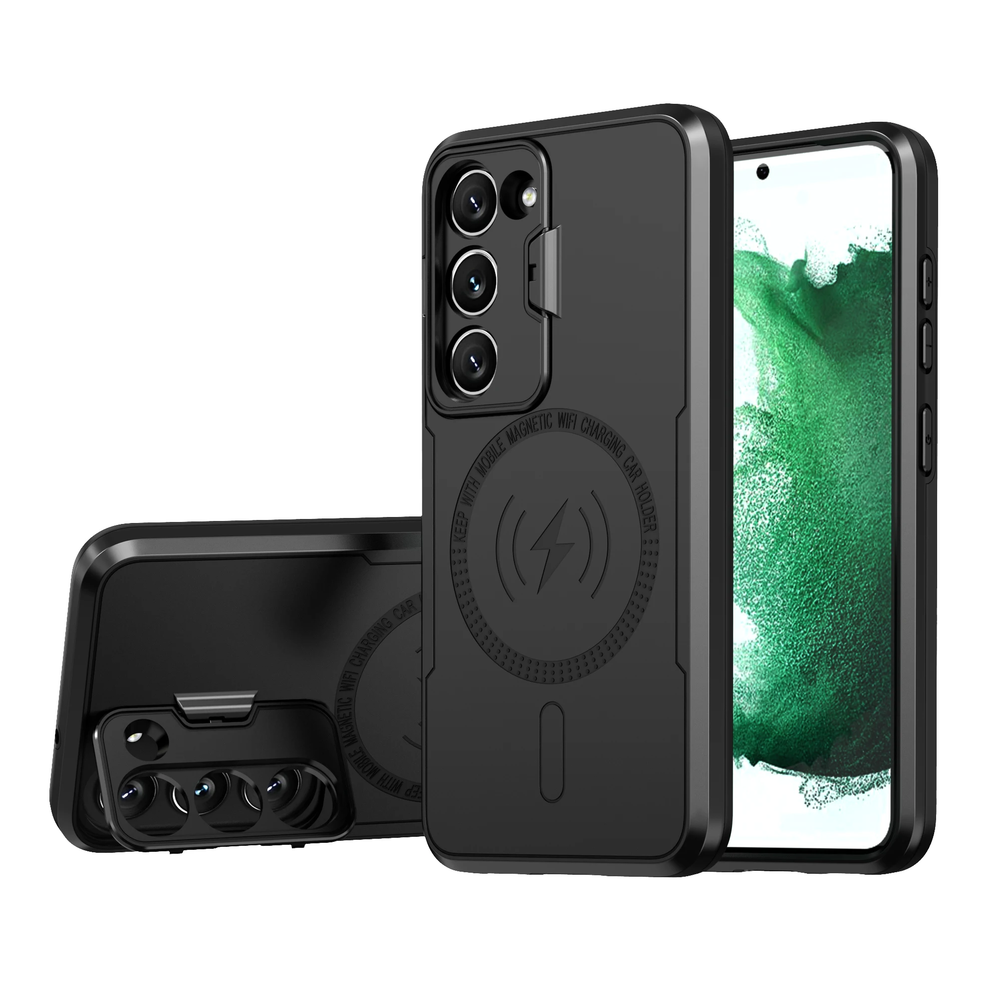 

Magnetic Absorption Wireless Charge Mobile Phone Case For Samsung S23 Plus With Camera Cover Stand