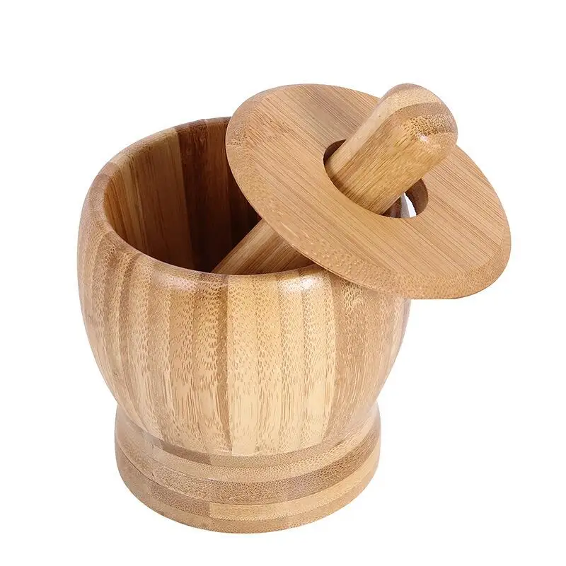 

Bamboo Mortar And Pestle Garlic Press Spices Grinding Set With Lid Herb & Spice Tools, Customized