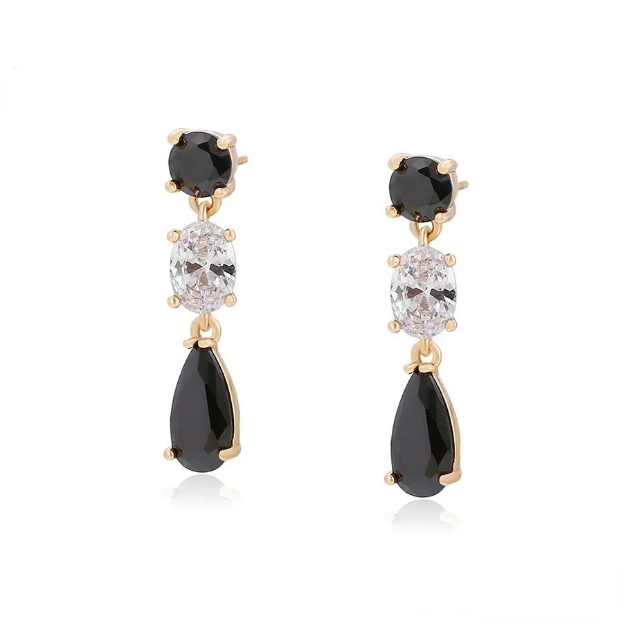 

S00111826 Xuping jewelry elegant and exquisite diamond set long pendant earrings 18K gold elegant earrings