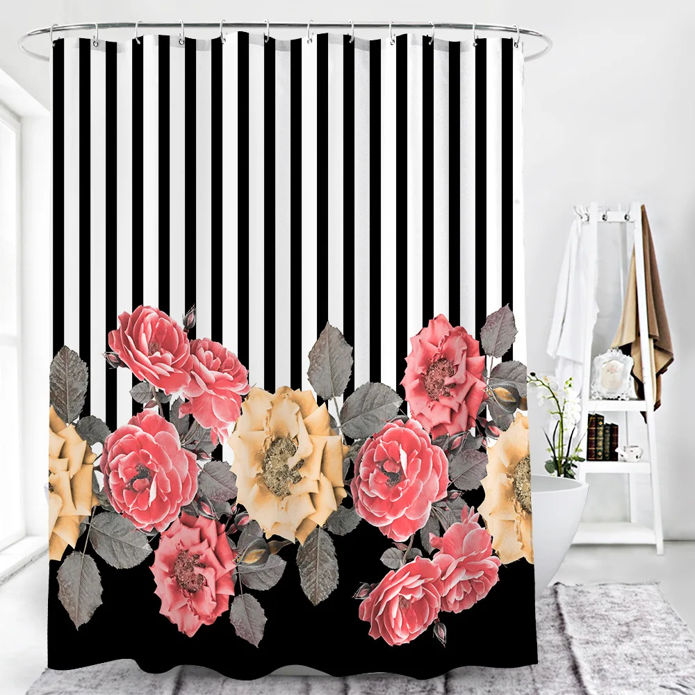 

A3375 Printing 3D flower Polyester shower curtain waterproof bathroom partition curtain Custom bath shower curtains
