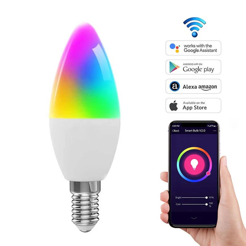 

Tuya Smart Wifi Light 5W AC110~245V Smart LED Lighting Voice Control LED Bulb Timer E14 Smart Candle bulb Light
