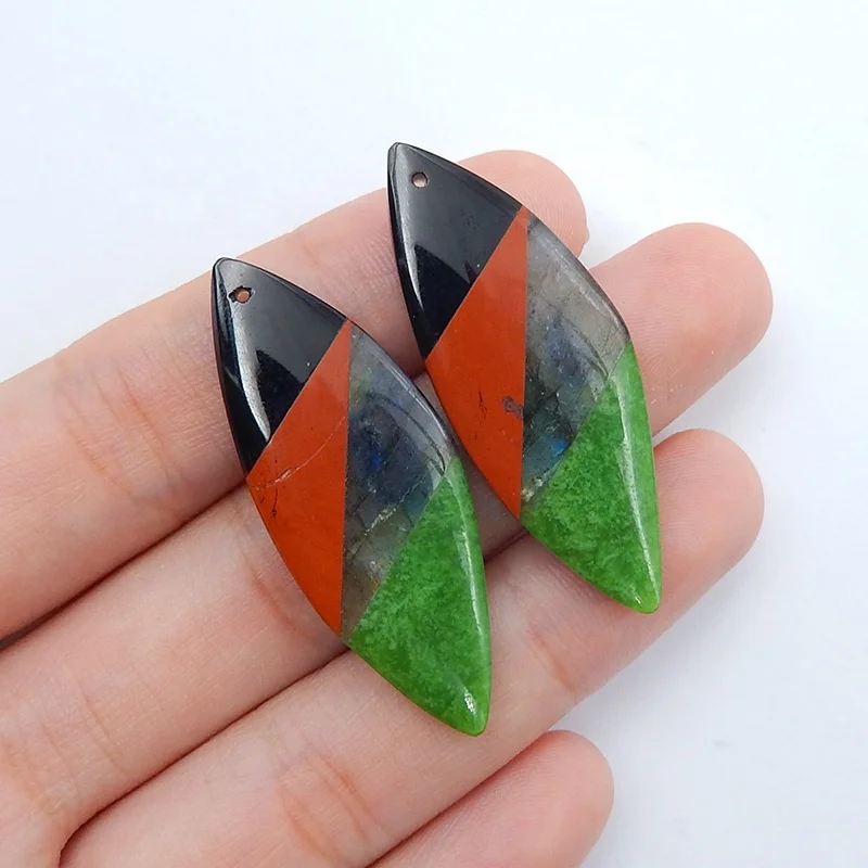 

Earrings natural earrings china factory obsidian labradorite serpentine Custom design wholesale 40x15x5mm 7.5g